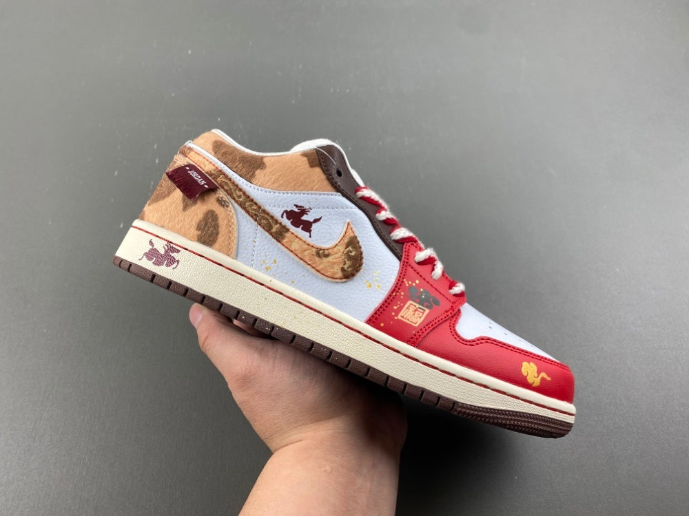 Low Top Sneakers, Red Gold Colorway, Lace Up Design, Casual Gift for Sneaker Fans