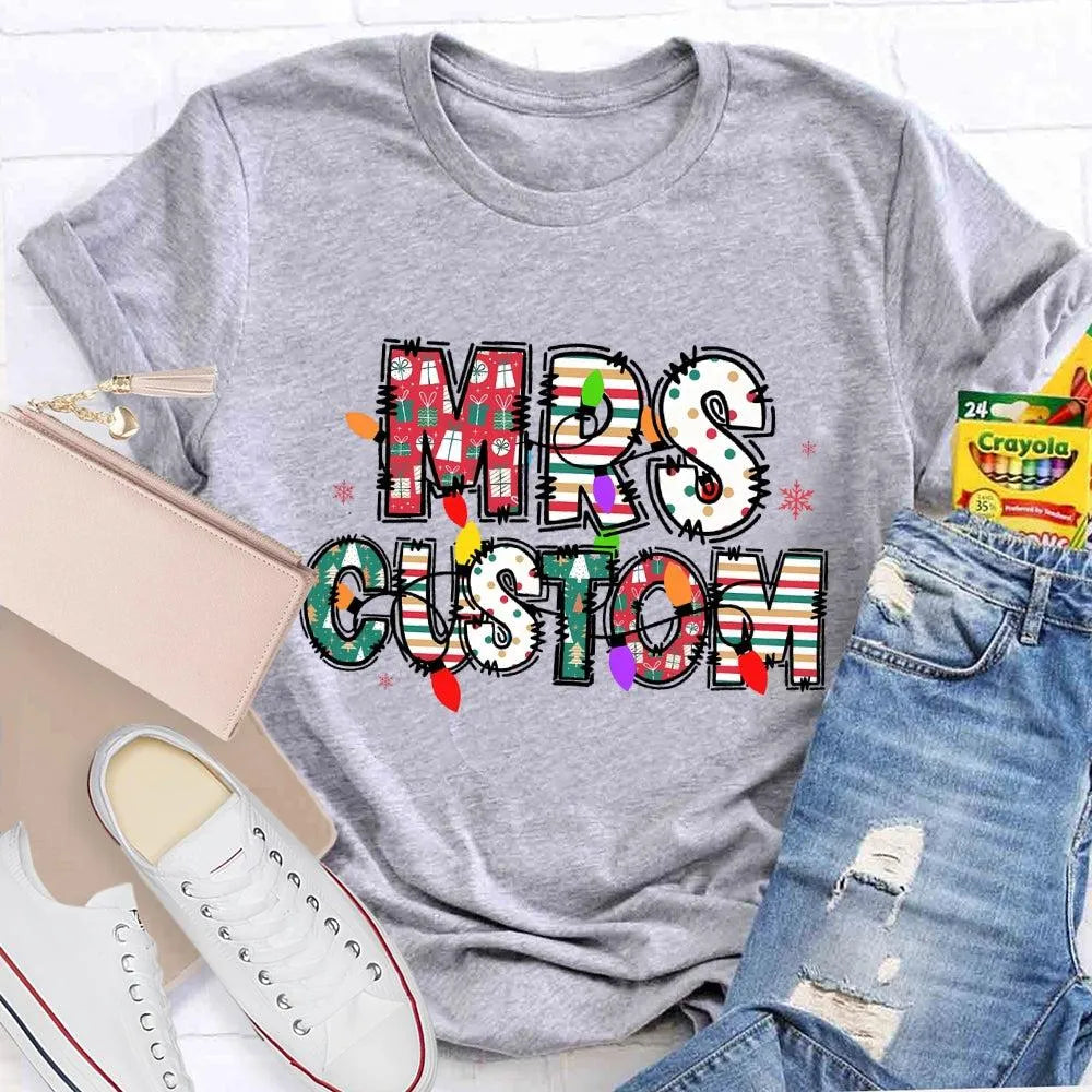Custom Family Holiday Shirt, Personalized Christmas Lights Name T-Shirt, Adorable Festive Graphic Tee, Matching Christmas Cre