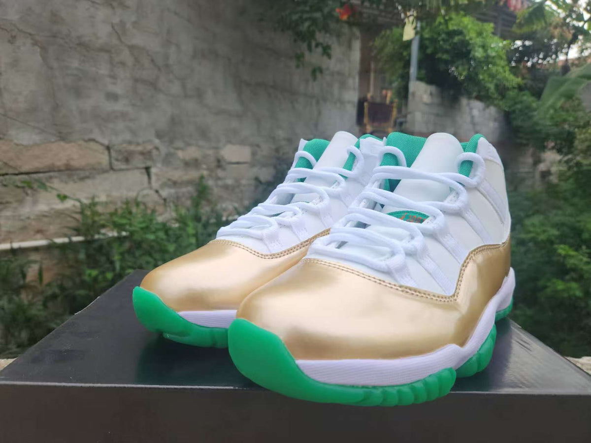 High Top Sneakers, White Green Gold Colorway, Lace Up Design, Casual Gift for Sneaker Fans