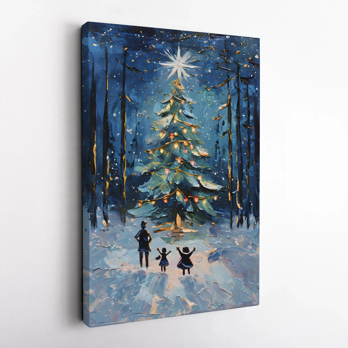 Snowy Pine Forest Impasto Canvas Wall Art, Winter Christmas Tree Canvas Print, Festive Holiday Canvas Painting, Comfy Winter 