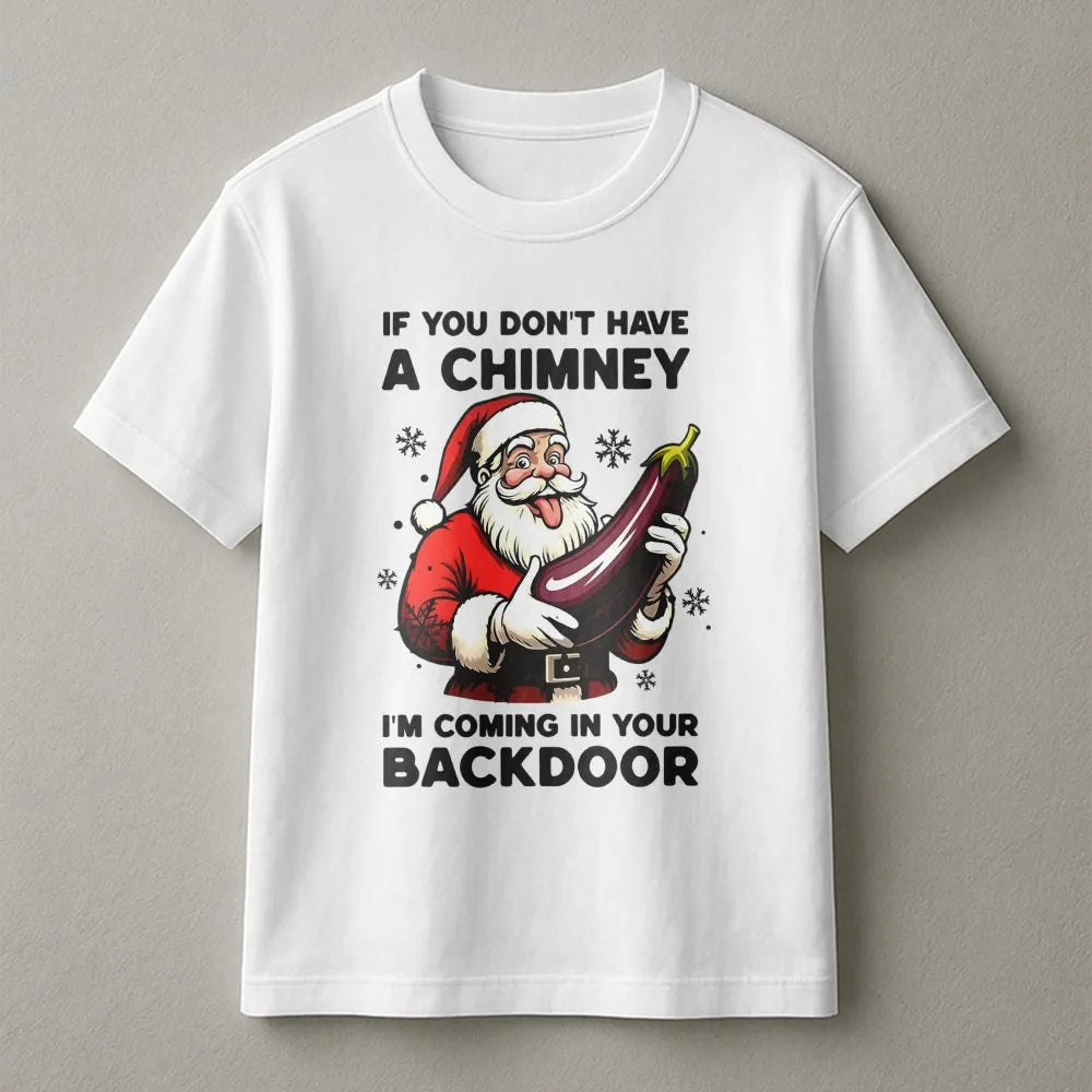 Dirty Christmas Adult Humor Graphic Tee, Humorous Naughty Santa Eggplant T-Shirt, Sarcastic Rude Xmas Shirt, Gag Present for 