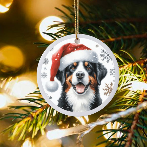 Santa Hat Bernese Christmas Ornament, Bernese Mountain Dog Ornament, Ceramic Dog Lover Holiday Ornament, Festive Pet Tree Dec