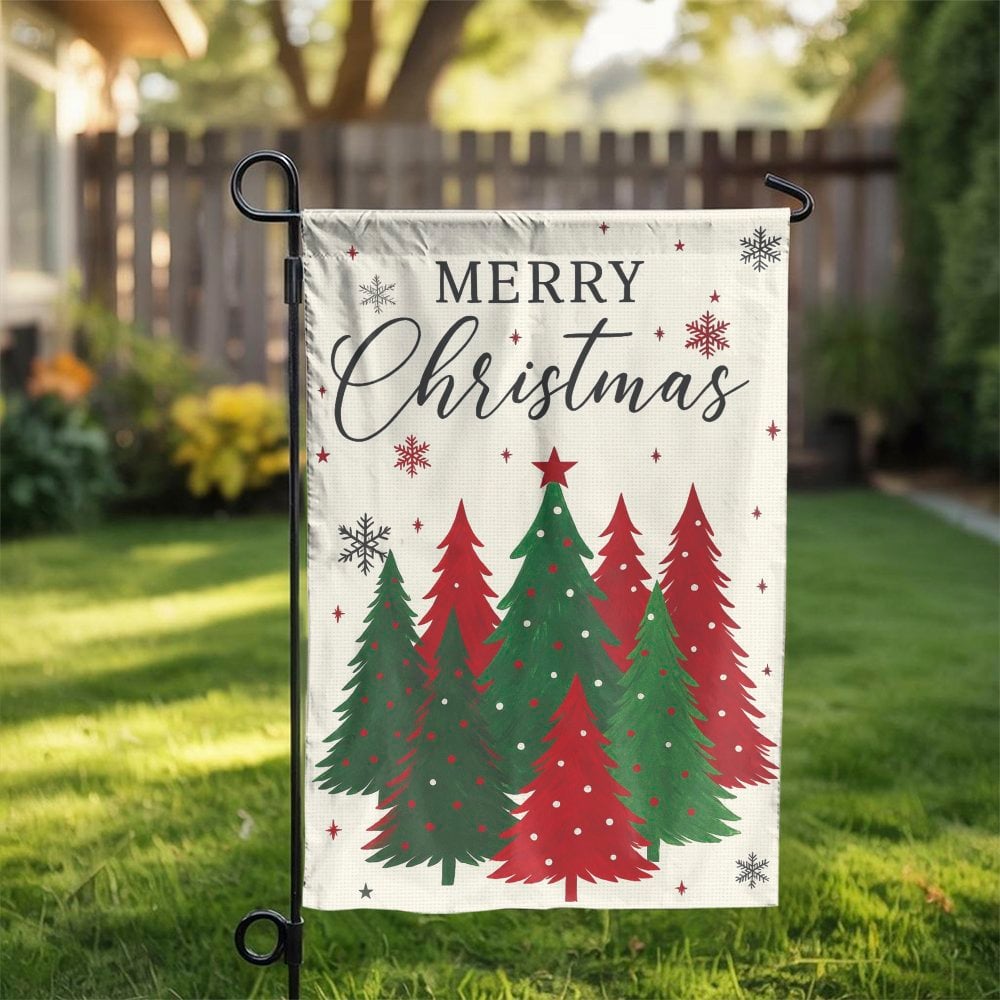 Festive Holiday Yard Flag, Merry Christmas Trees Garden Flag, Winter Porch Lawn Flag, Outdoor Christmas Flag Decor, Seasonal 