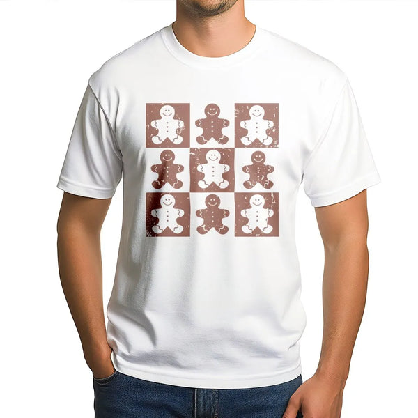 Retro Checkered Christmas Graphic Shirt, Gingerbread Man T-Shirt, Adorable Holiday Cookie Tee, Vintage Xmas T-Shirt for Women