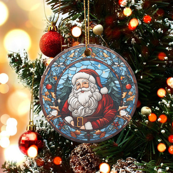 Festive Christmas Tree Ornament, Stained Glass Santa Ornament, Ceramic Santa Claus Holiday Decor, Traditional Xmas Keepsake P