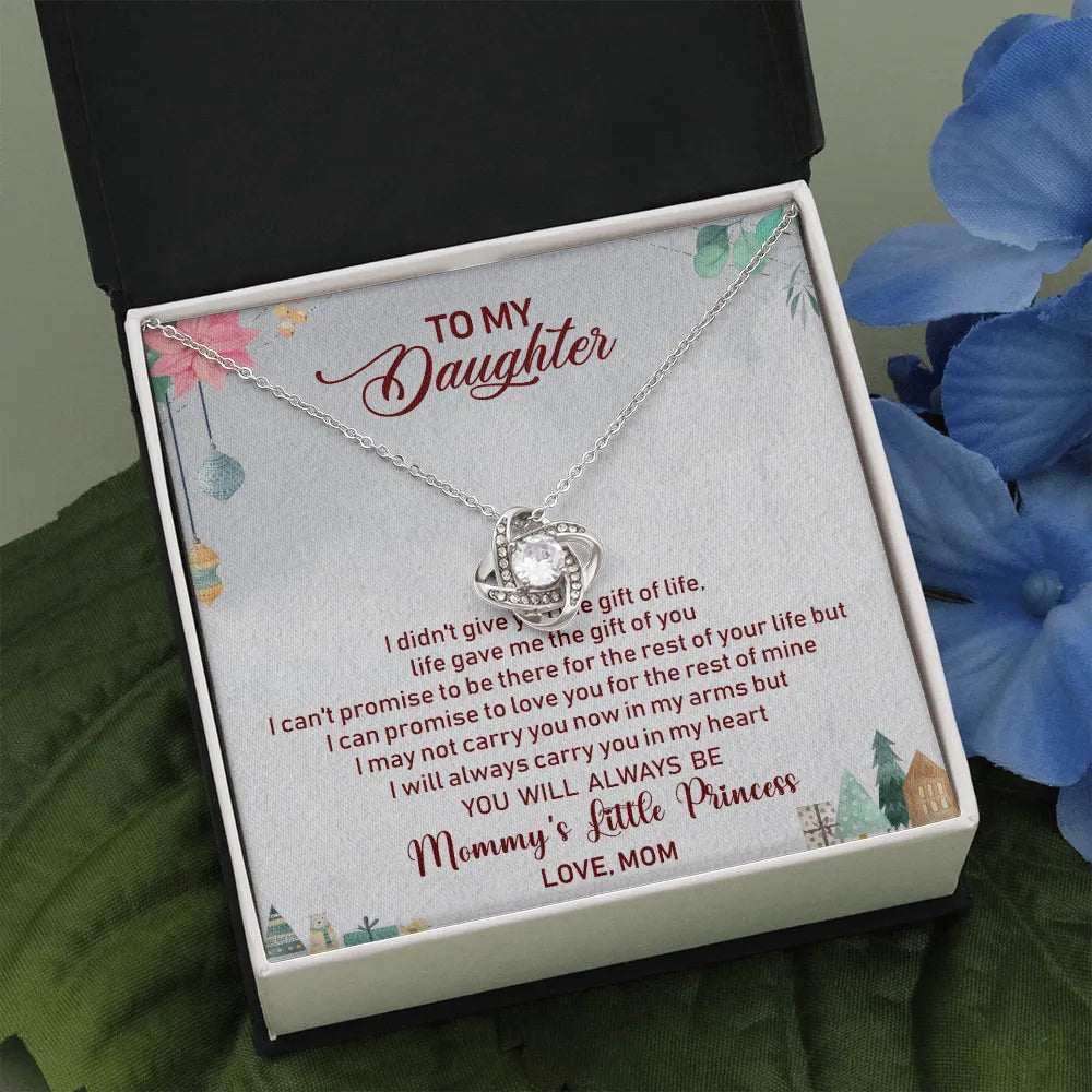 14k White Gold Pendant Necklace, To My Daughter Love Knot Necklace, Sparkling Cubic Zirconia Necklace, Birthday Christmas Pre