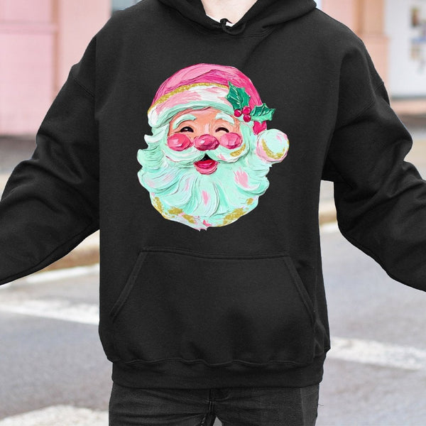 Oil Painting Brushstroke Santa Graphic Hoodie, Retro Santa Hoodie, Vintage Holiday Sweatshirt, Aesthetic Christmas Hooded Pul