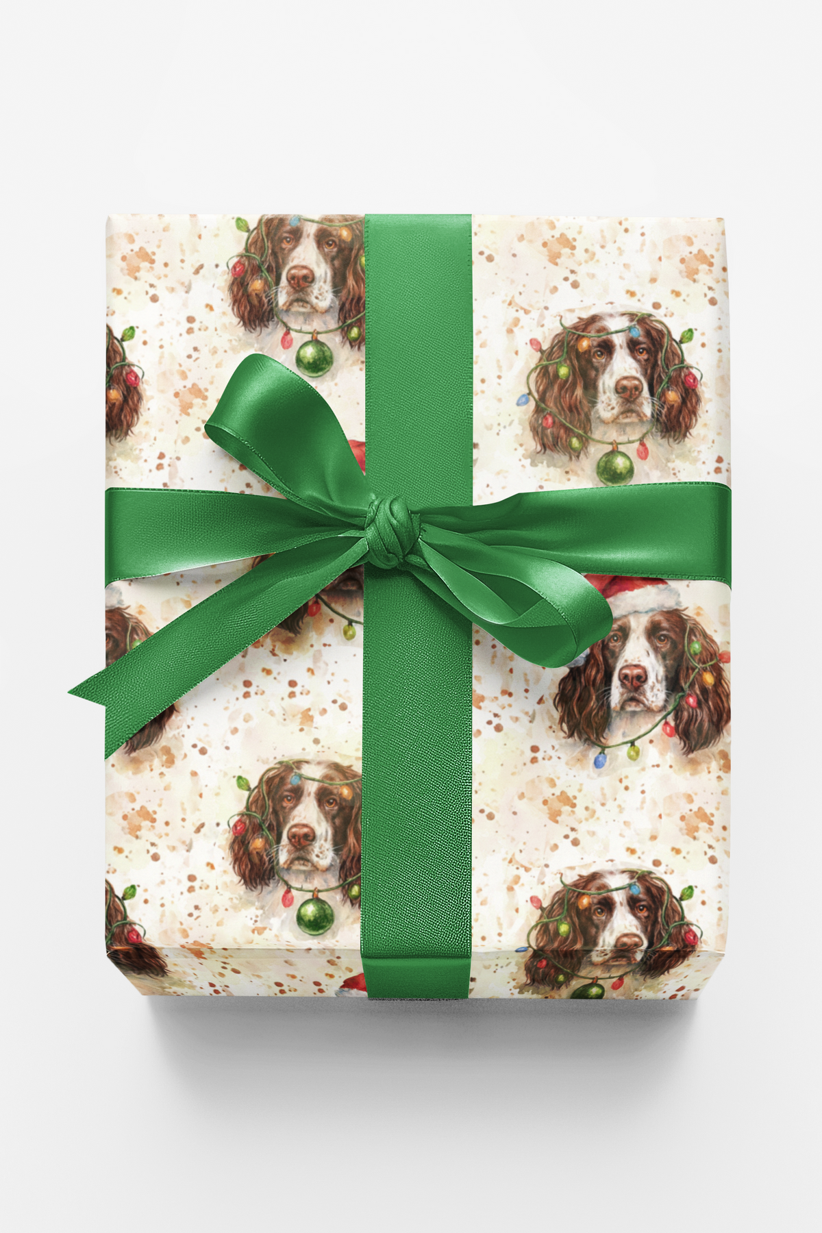 Santa Dog Gift Wrap, Springer Spaniel Christmas Wrapping Paper, Spaniel Holiday Wrapping Paper, Dog Lover Xmas Present Wrap, 