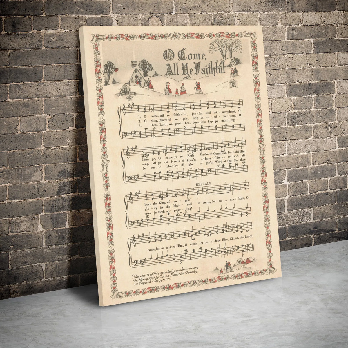 Christmas Hymn Canvas Art, O Come All Ye Faithful Canvas, Vintage Sheet Music Wall Art, Religious Holiday Canvas Print, Chris