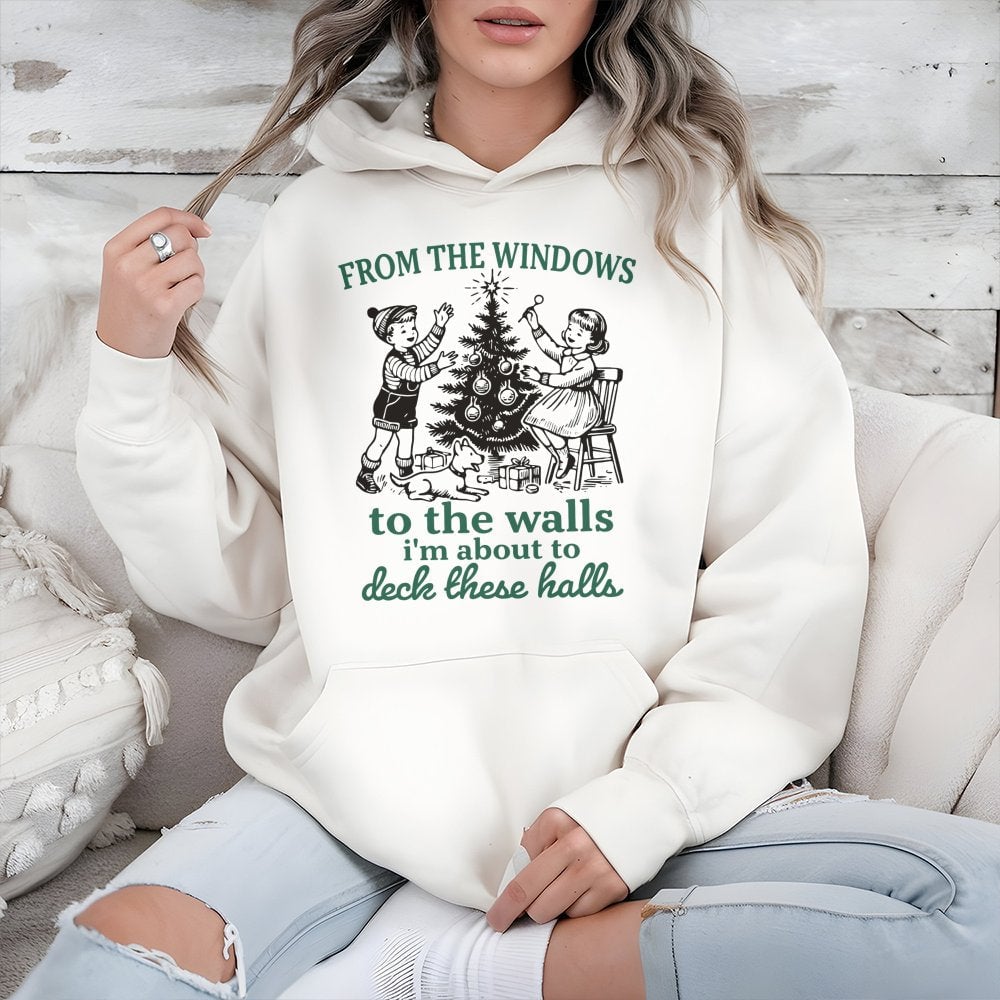 Hip Hop Holiday Pun Sweatshirt, Deck the Halls Rap Humorous Christmas Hoodie, Retro Xmas Party Hooded Pullover, Ugly Christma