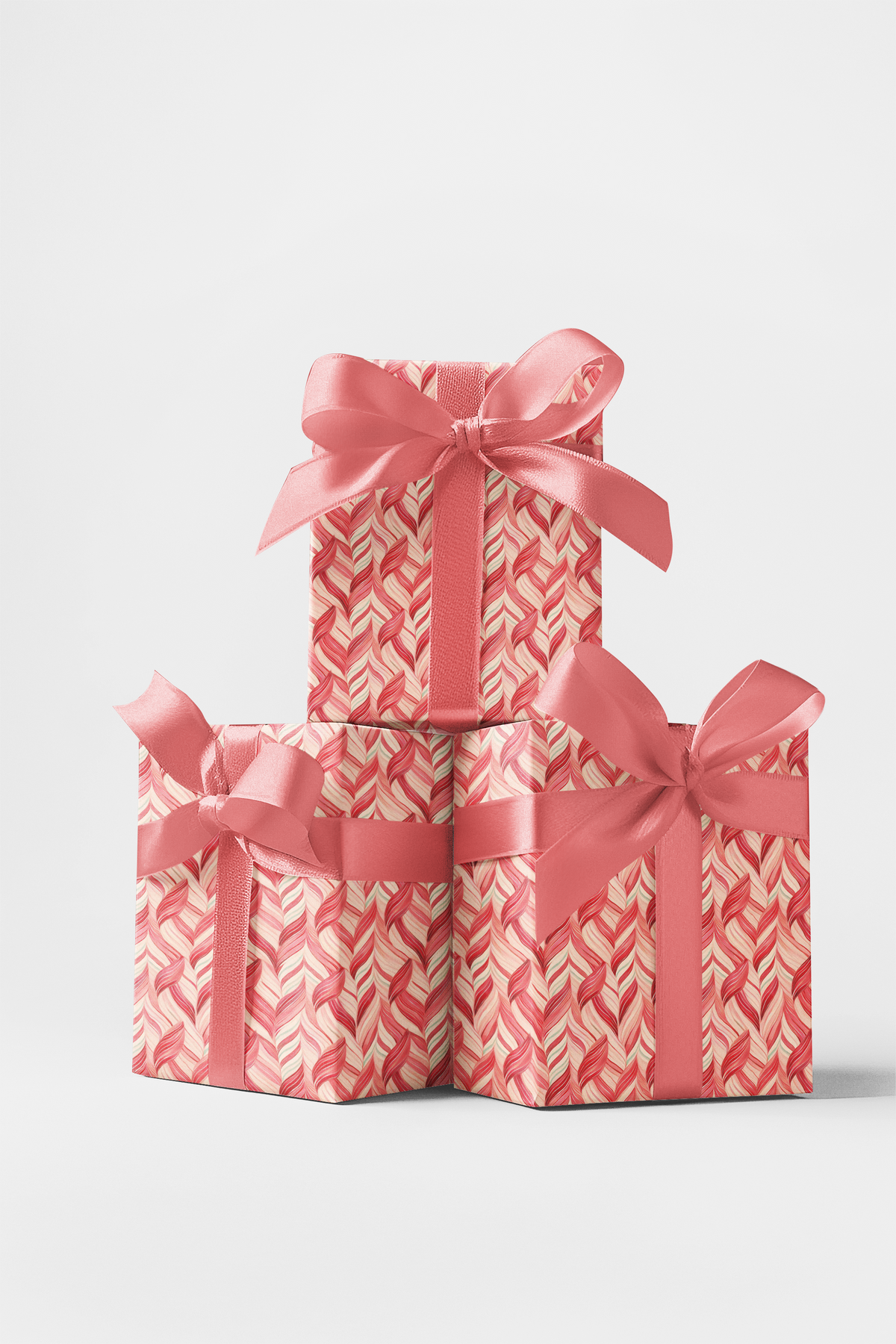 Abstract Red Pink Herringbone Gift Wrap, Candy Cane Wrapping Paper, Holiday Wrapping Paper Roll, Xmas Present Paper, Christma