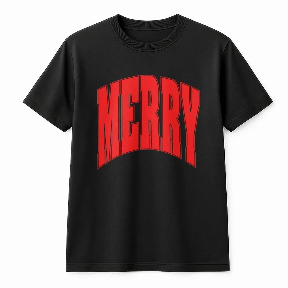 Retro Varsity Arch Shirt, Merry Christmas T-Shirt, Holiday Graphic Tee, Vintage Christmas Aesthetic T-Shirt, Festive Xmas Pre
