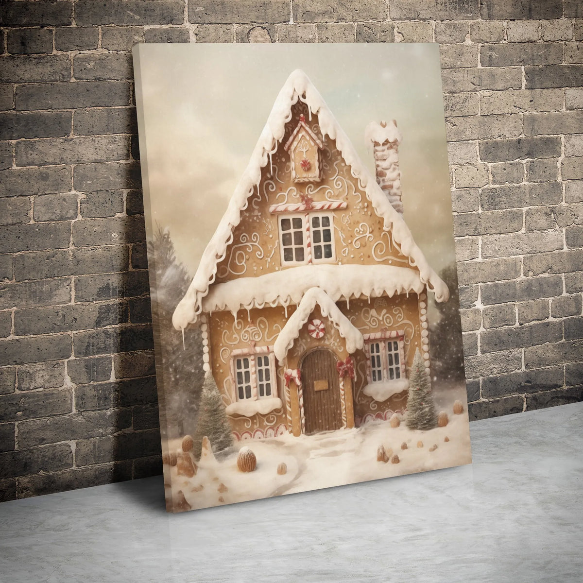 Whimsical Snowy Winter Landscape Canvas, Gingerbread House Christmas Canvas Wall Art, Festive Holiday Canvas Print, Comfy Xma