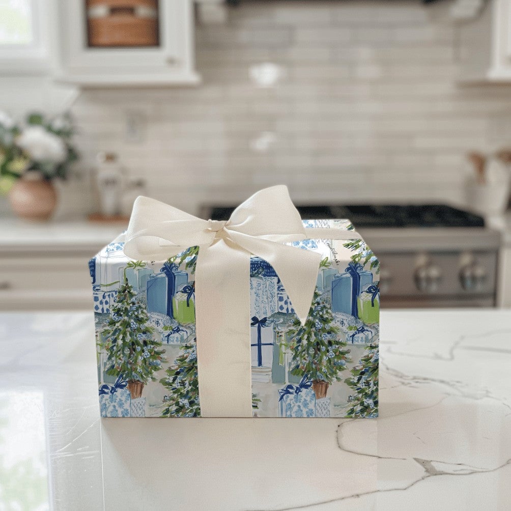 Watercolor Tree Gift Wrap, Chinoiserie Christmas Wrapping Paper, Preppy Blue Holiday Wrapping Paper, Elegant Winter Xmas Wrap