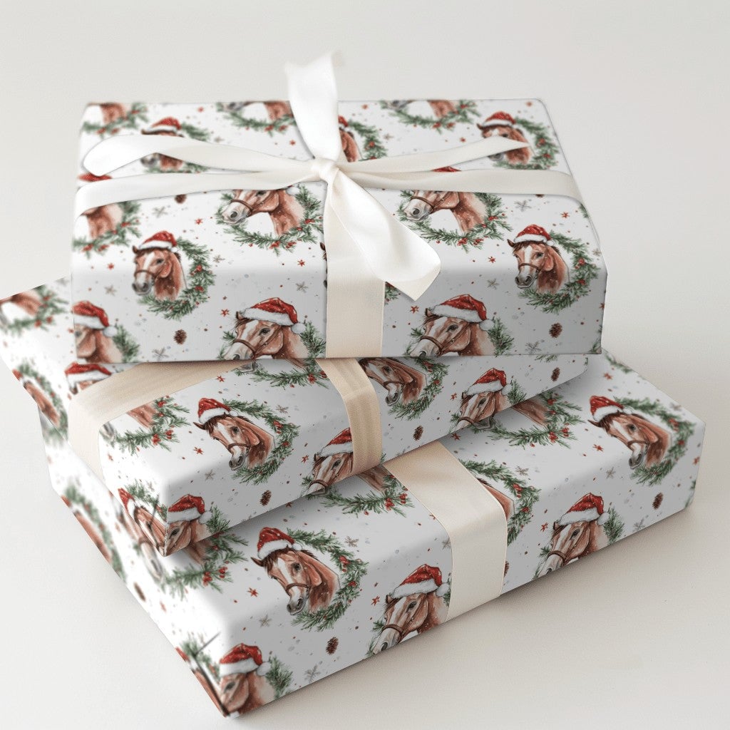 Rustic Equestrian Holiday Gift Wrap, Watercolor Horse Christmas Wrapping Paper, Country Farmhouse Gift Wrapping Paper, Xmas R