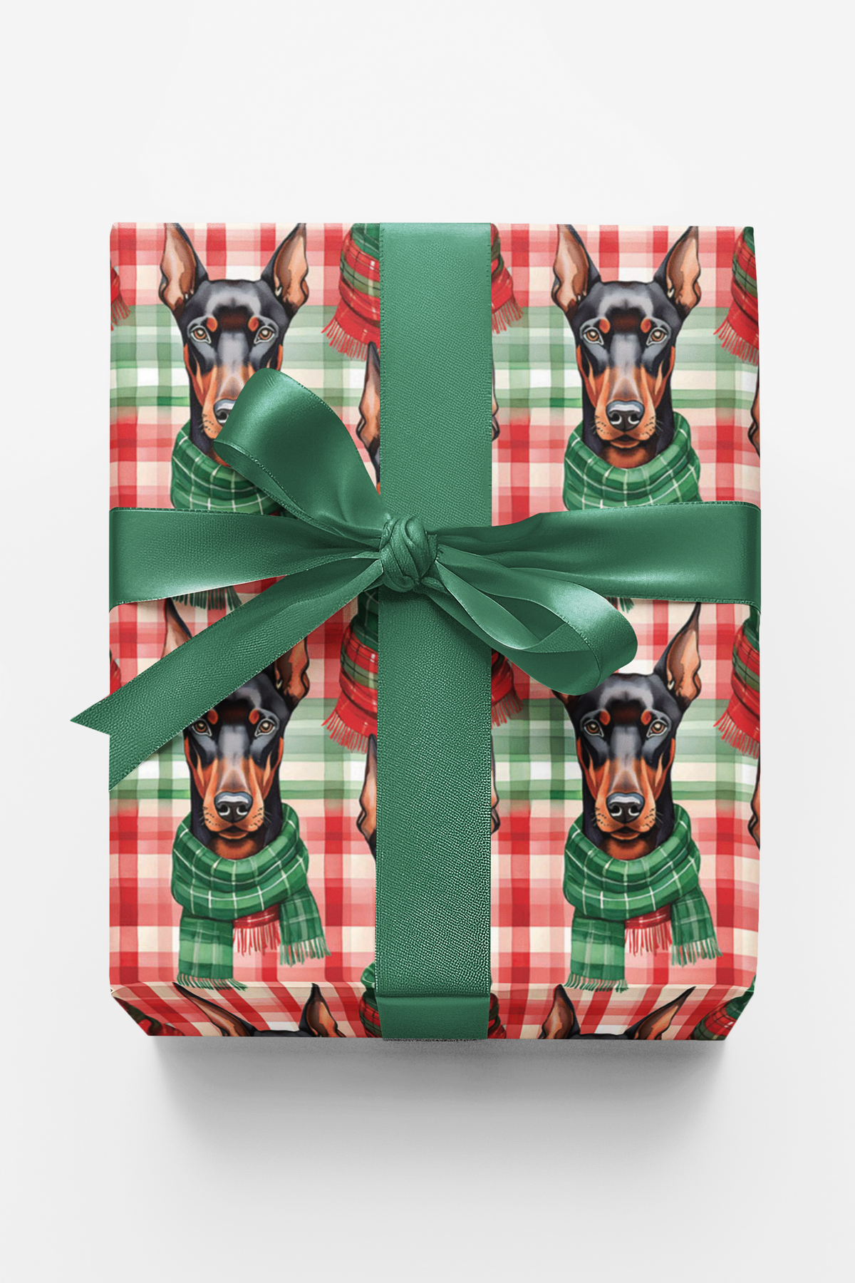 Plaid Dog Holiday Gift Wrap, Doberman Christmas Wrapping Paper, Doberman Pinscher Wrapping Paper, Festive Pet Gift Wrap, Dog 