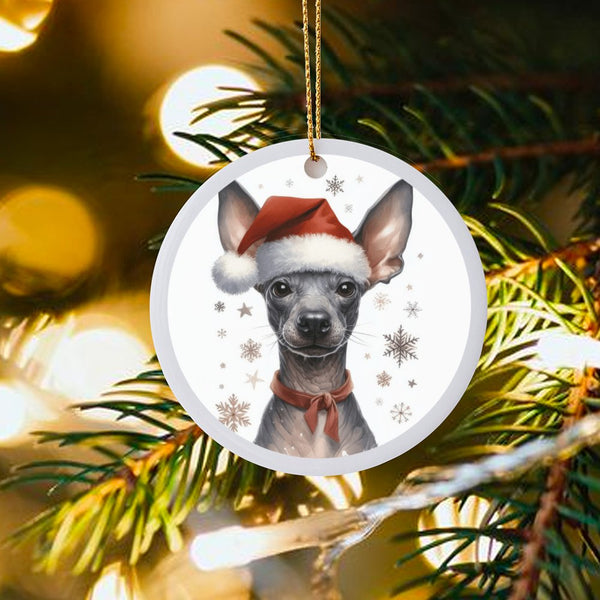 Mexican Hairless Dog Santa Hat Ornament, Xoloitzcuintli Christmas Ornament, Ceramic Puppy Tree Ornament, Holiday Present for 