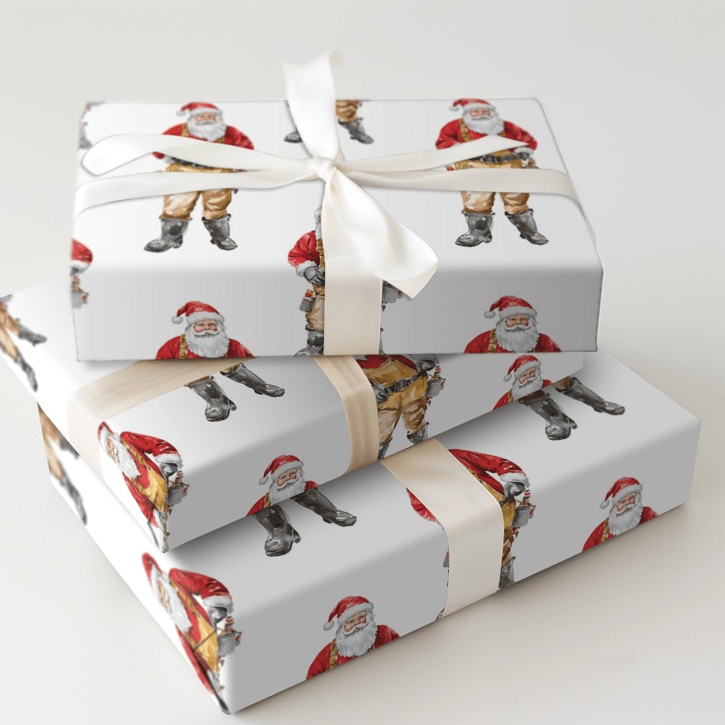 Tan Overalls Santa Claus Gift Wrap, Carpenter Santa Wrapping Paper, Handyman DIY Christmas Wrapping Paper, Builder Holiday Pr