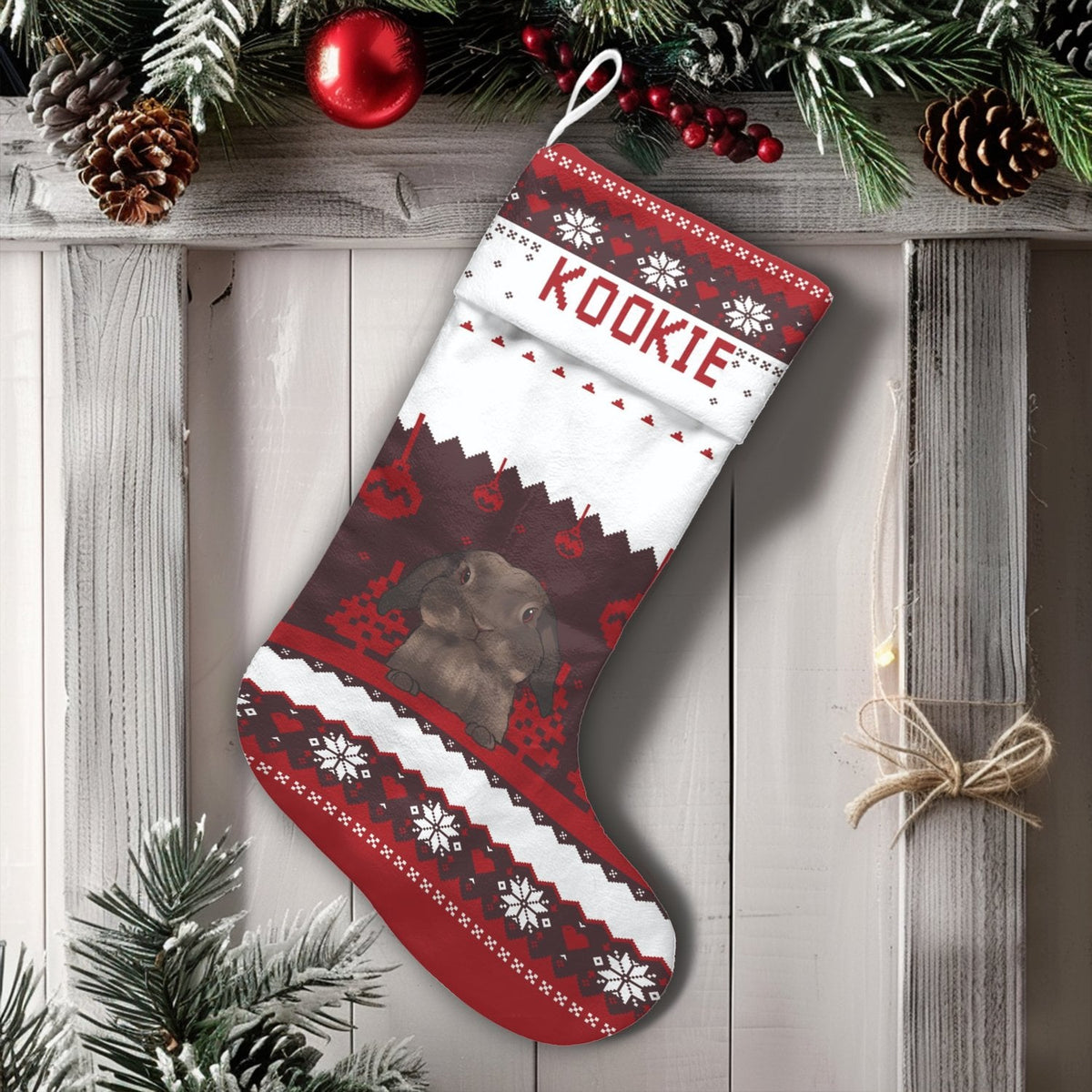 Custom Bunny Christmas Stocking, Personalized Lop-Eared Rabbit Christmas Stocking, Adorable Pet Holiday Stocking, Animal Love