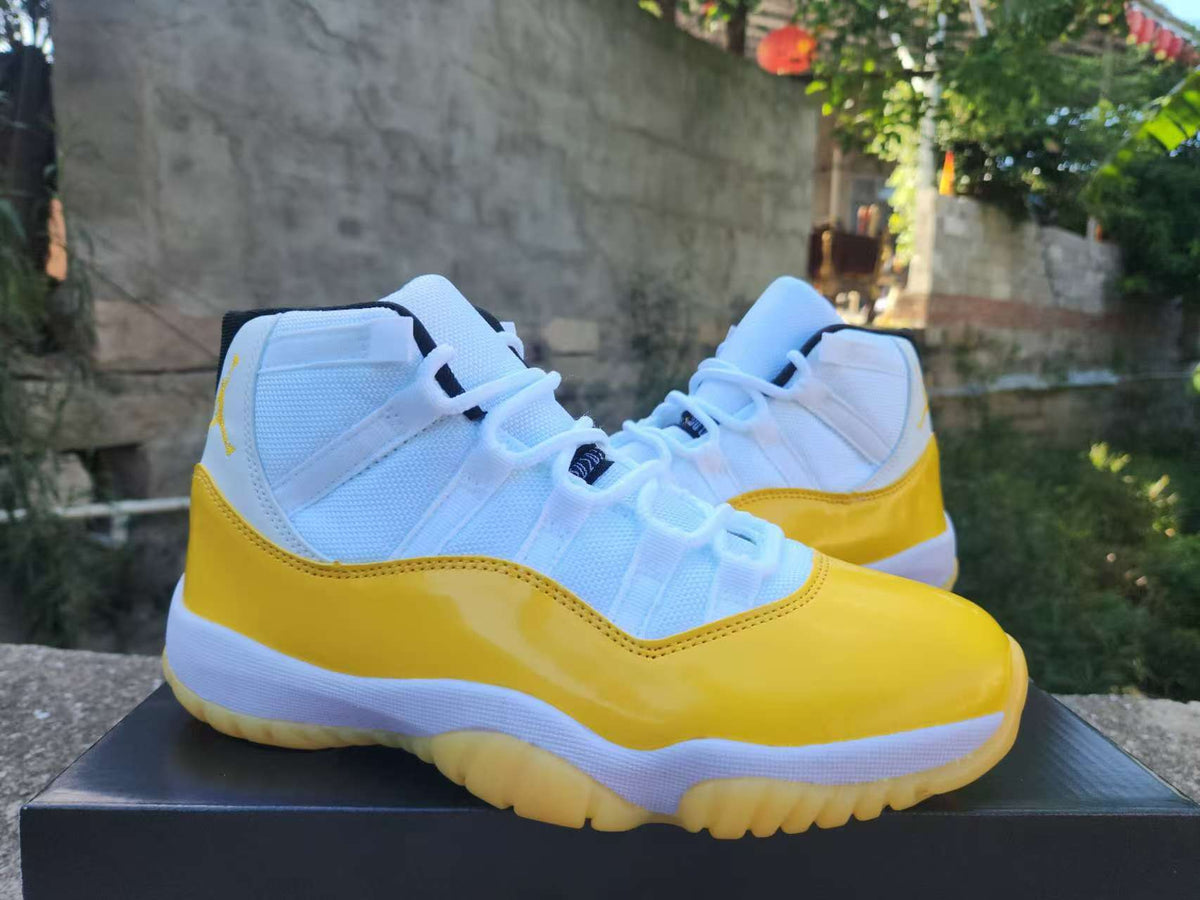 High Top Sneakers, White Yellow Colorway, Lace Up Design, Casual Gift for Sneaker Fans