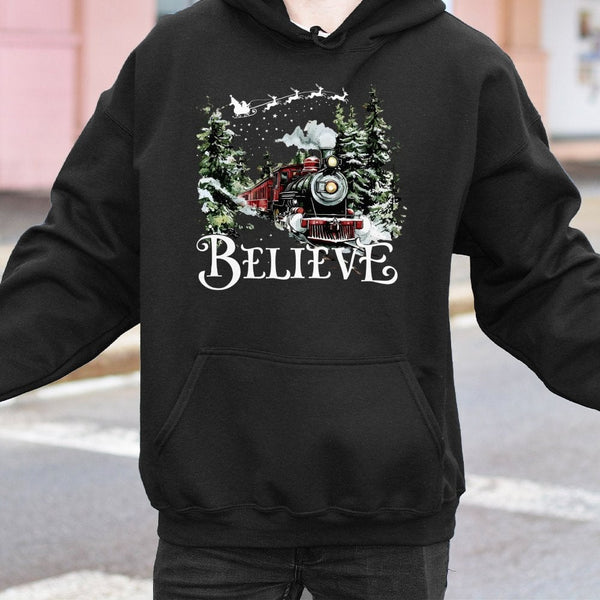 Vintage Winter Holiday Sweatshirt, Believe Christmas Train Hoodie, Comfy Polar Graphic Hoodie, Festive Christmas Hooded Sweat