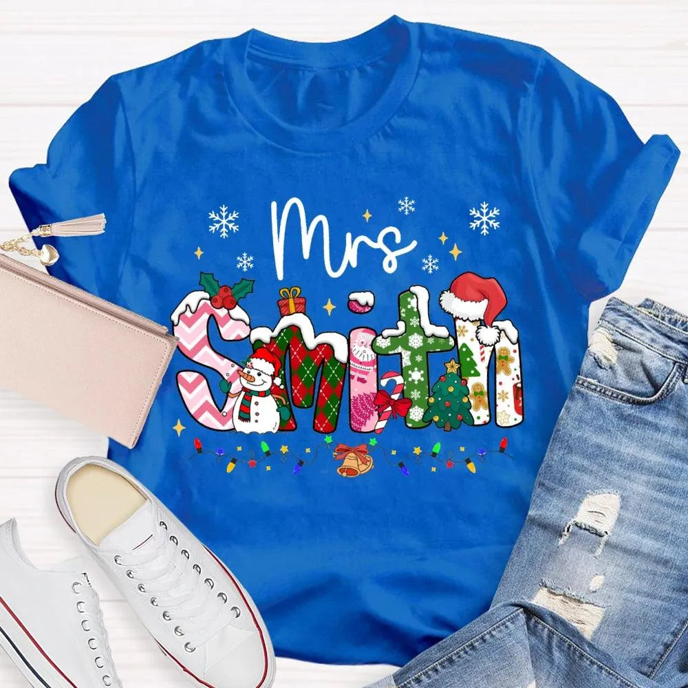 Custom Name Snowflake Holiday Shirt, Personalized Christmas Lights T-Shirt, Matching Family Xmas Graphic Tee, Holiday Season 