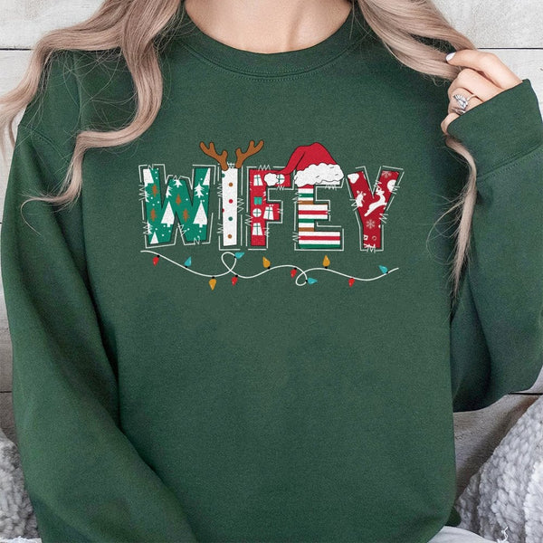 Festive Married Holiday Sweater, Wifey Christmas Sweatshirt, Matching Couple Xmas Crewneck Pullover, Adorable Winter Present 