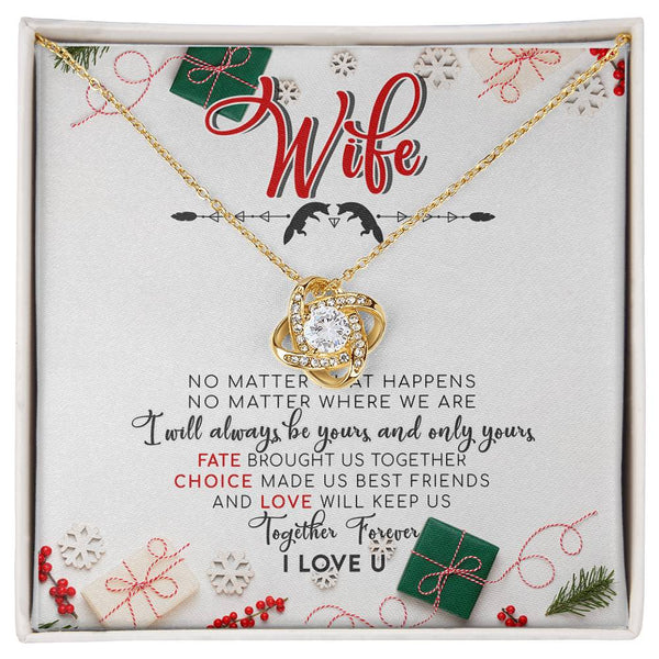 18k Gold Finish Knot Pendant Necklace, Love Knot Necklace for Wife, Cubic Zirconia Message Card Jewelry, Christmas Present fo