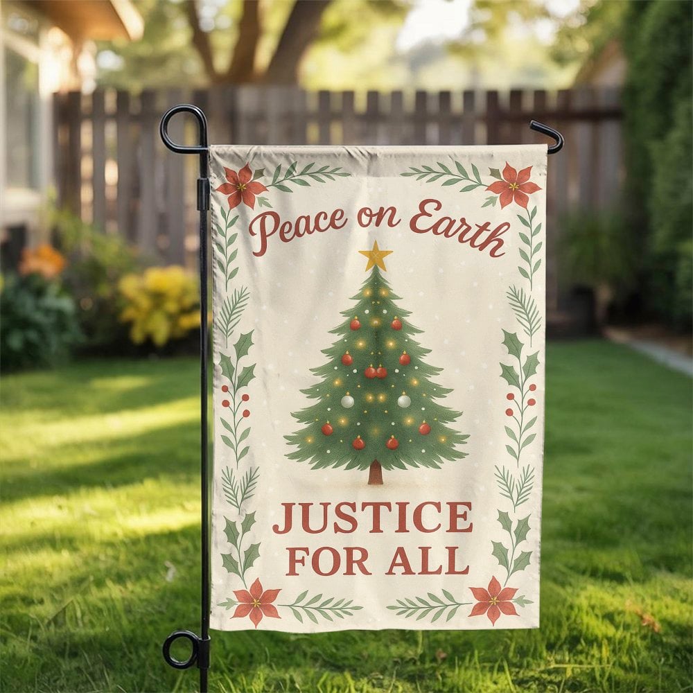 Christmas Tree Floral Yard Flag, Peace on Earth Justice for All Garden Flag, Poinsettia Holiday Garden Flag, Festive Outdoor 