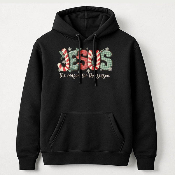 Plaid Candy Cane Jesus Hoodie, Jesus the Reason for the Season Hoodie, Christian Christmas Sweatshirt, Faith Based Jesus Hood