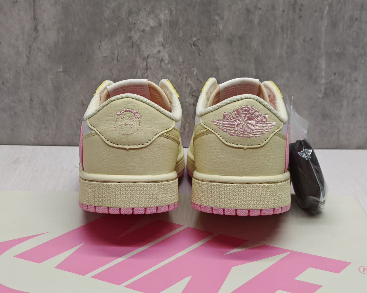 Low Top Sneakers, Beige Pink Colorway, Lace Up Design, Casual Gift for Sneaker Fans