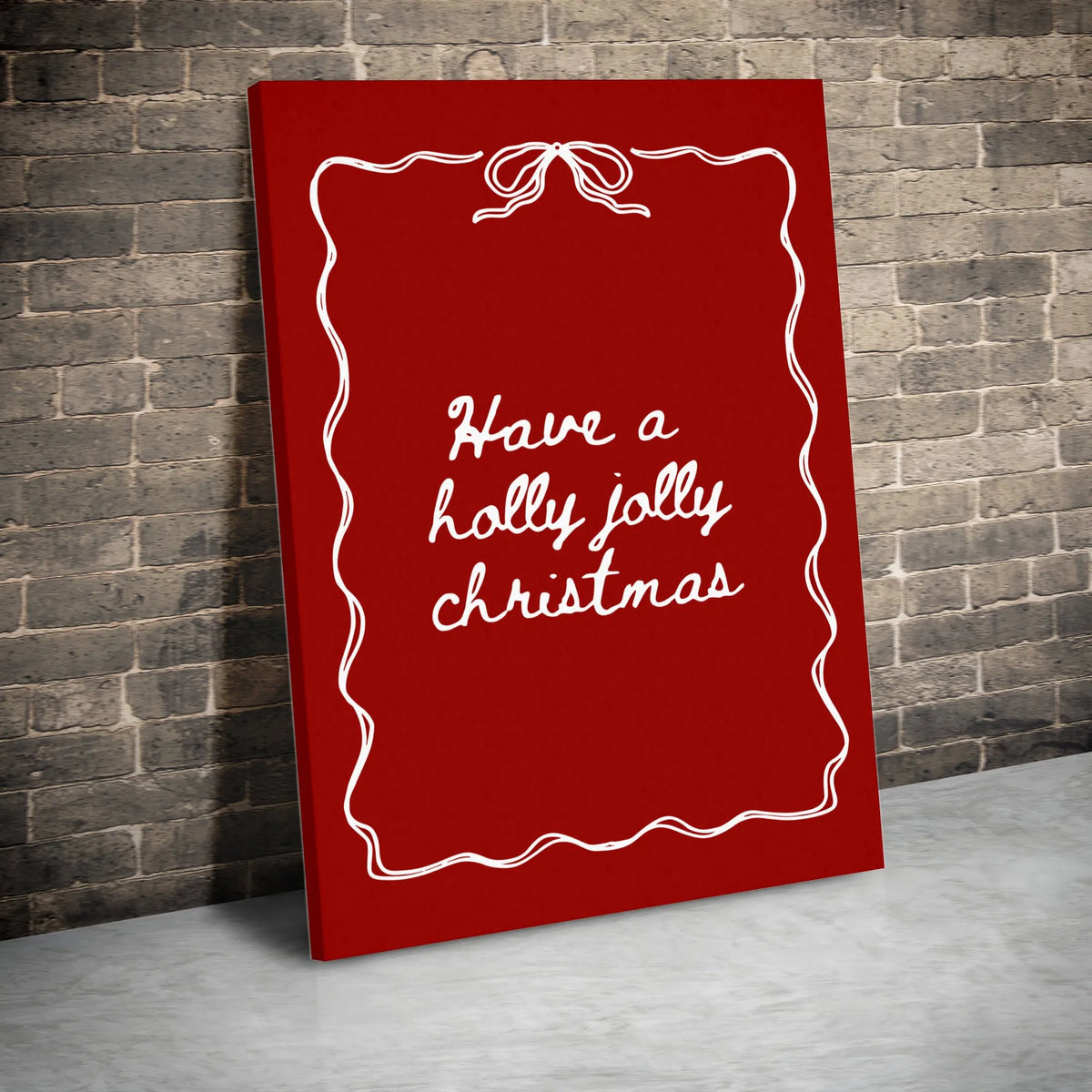 Red Cursive Holiday Canvas, Holly Jolly Christmas Canvas Print, Festive Quote Wall Art Canvas, Xmas Living Room Decor, Holida
