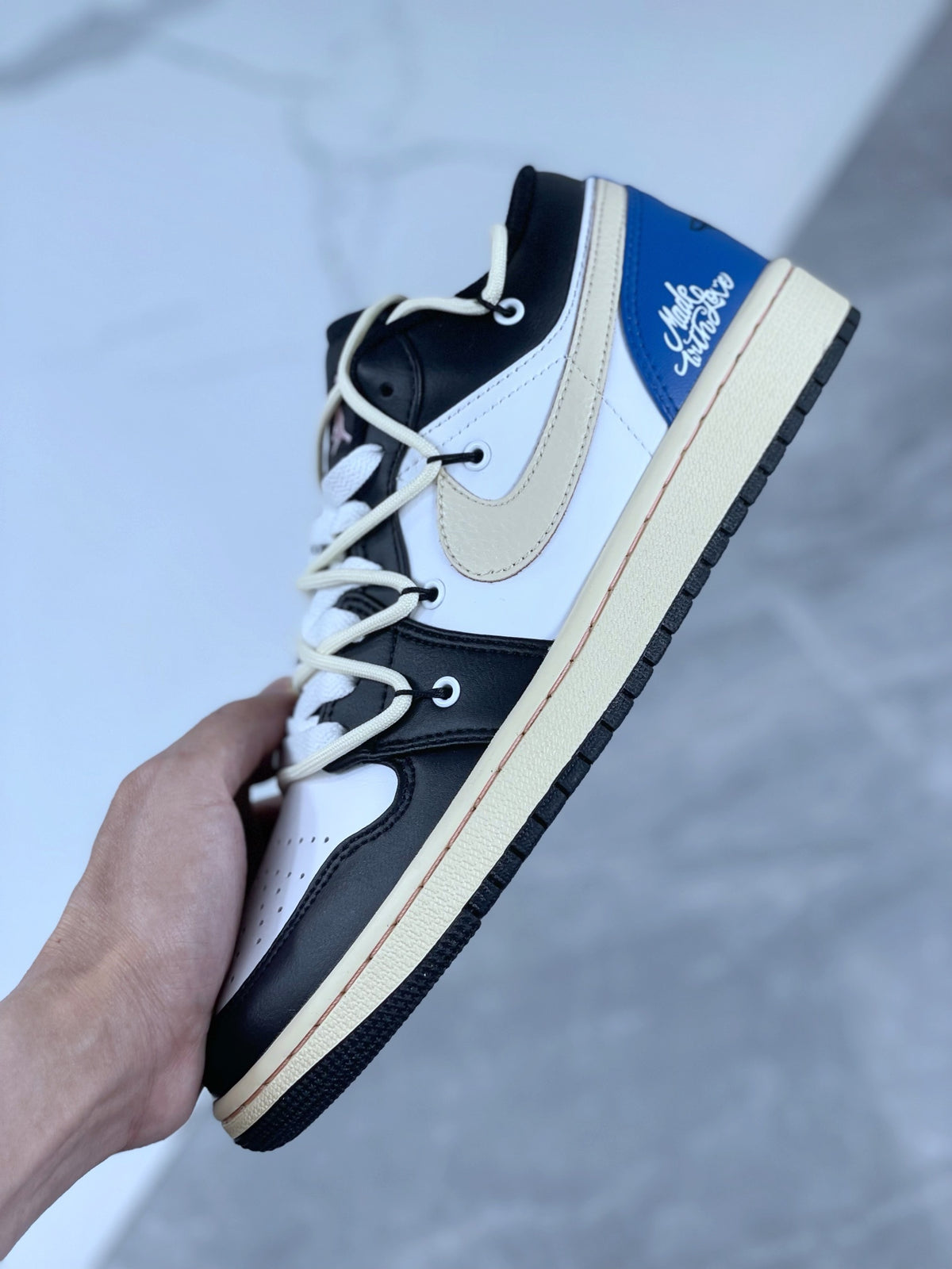 Low Top Sneakers, Blue Black Colorway, Lace Up Design, Casual Gift for Sneaker Fans