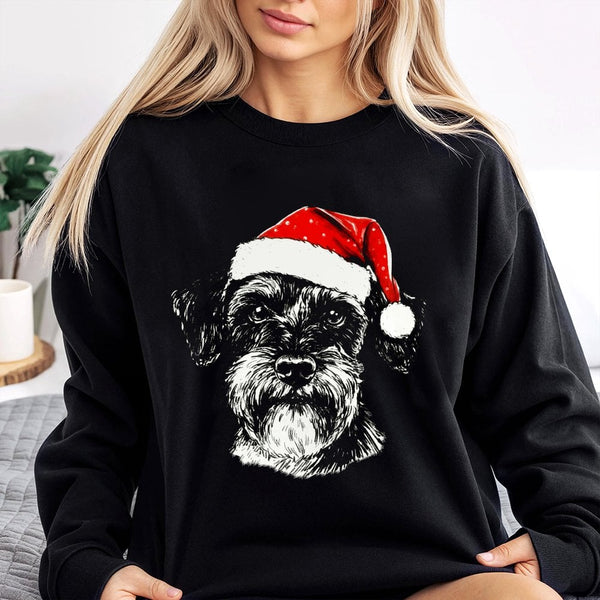Adorable Santa Hat Dog Sweater, Schnauzer Christmas Sweatshirt, Festive Schnauzer Dog Sweatshirt, Pet Lover Holiday Crewneck,