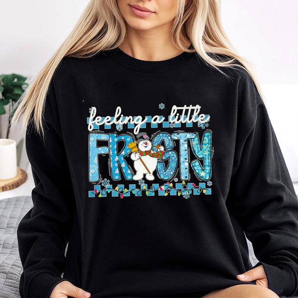 Adorable Snowman Graphic Crewneck, Feeling A Little Frosty Sweatshirt, Humorous Winter Holiday Sweater, Comfy Christmas Pullo