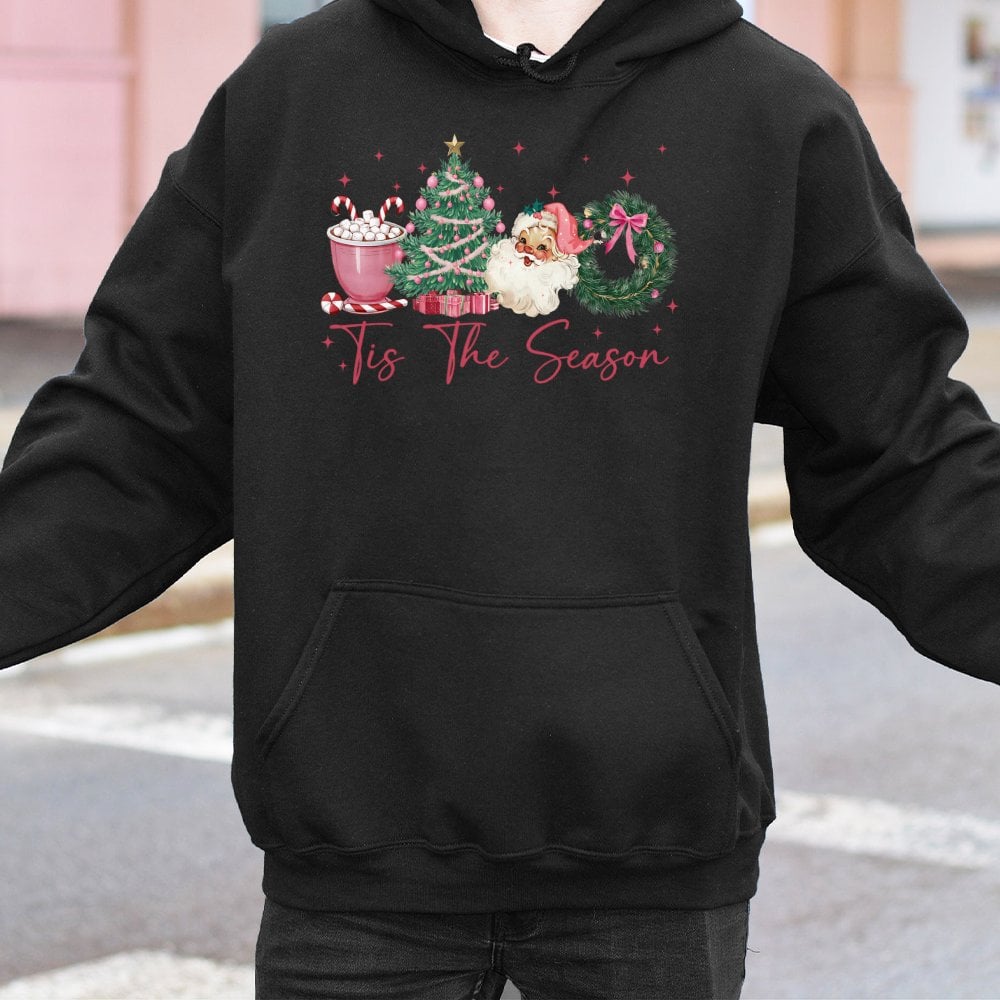 Tis the Season Christmas Hoodie, Retro Santa Claus Christmas Hoodie, Holiday Santa Graphic Sweatshirt, Festive Xmas Hoodie, W