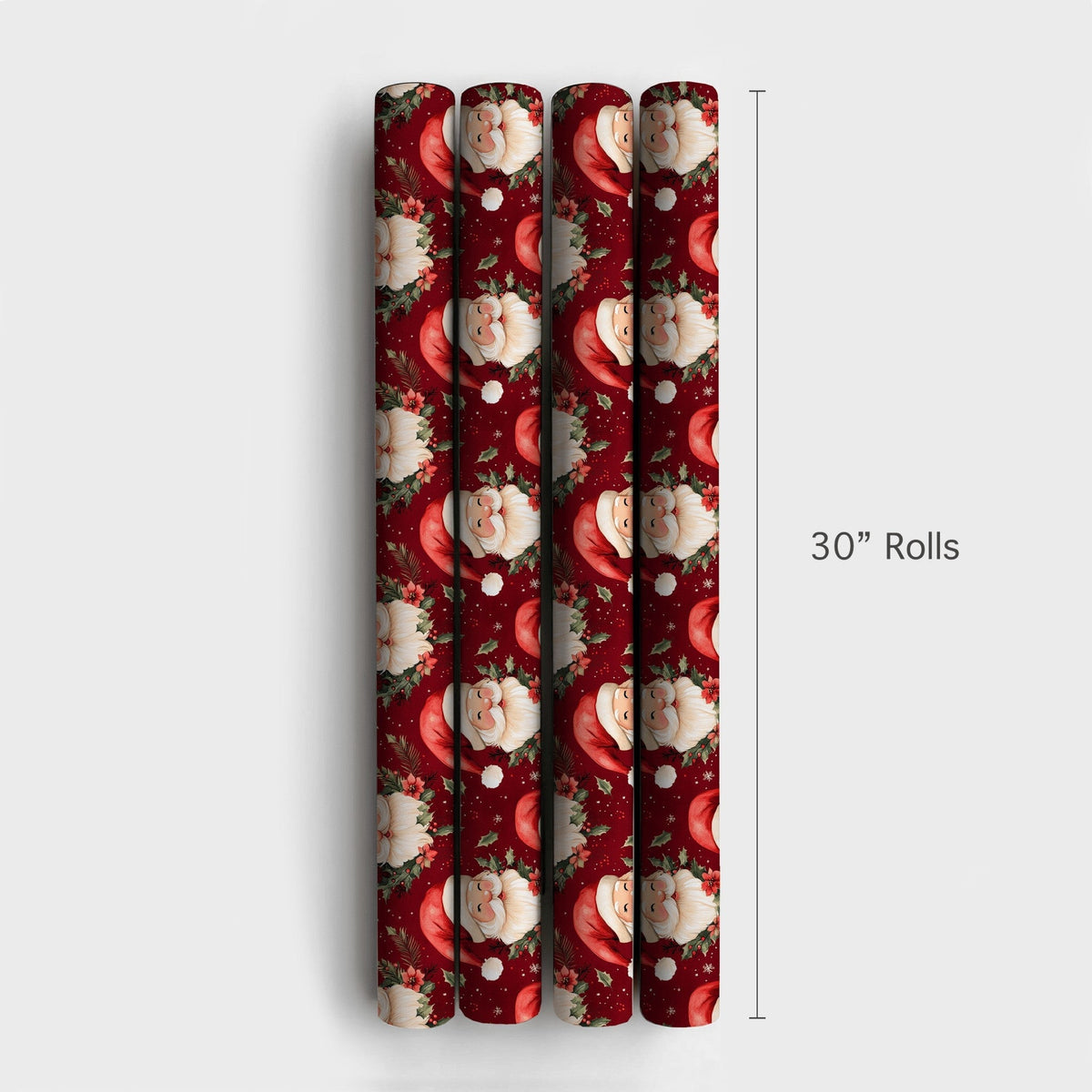 Vintage Christmas Gift Wrap, Jolly Santa Claus Wrapping Paper, Winking Santa Holiday Wrapping Paper, Red Poinsettia Gift Wrap