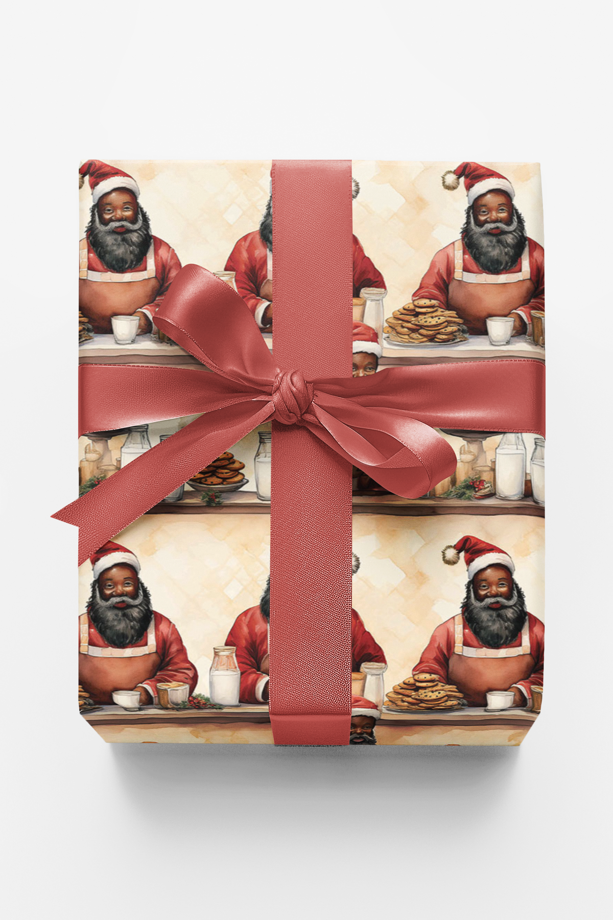 Santa Cookie Break Christmas Wrapping Paper, Black Santa Wrapping Paper, Whimsical Holiday Gift Wrap, Adorable Christmas Pres