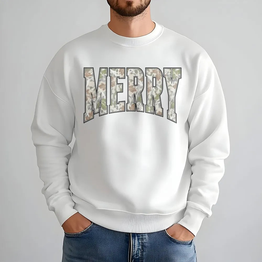 Vintage Camo Christmas Sweatshirt, Merry Christmas Sweatshirt, Camouflage Holiday Crewneck, Festive Hunting Season Graphic Sw