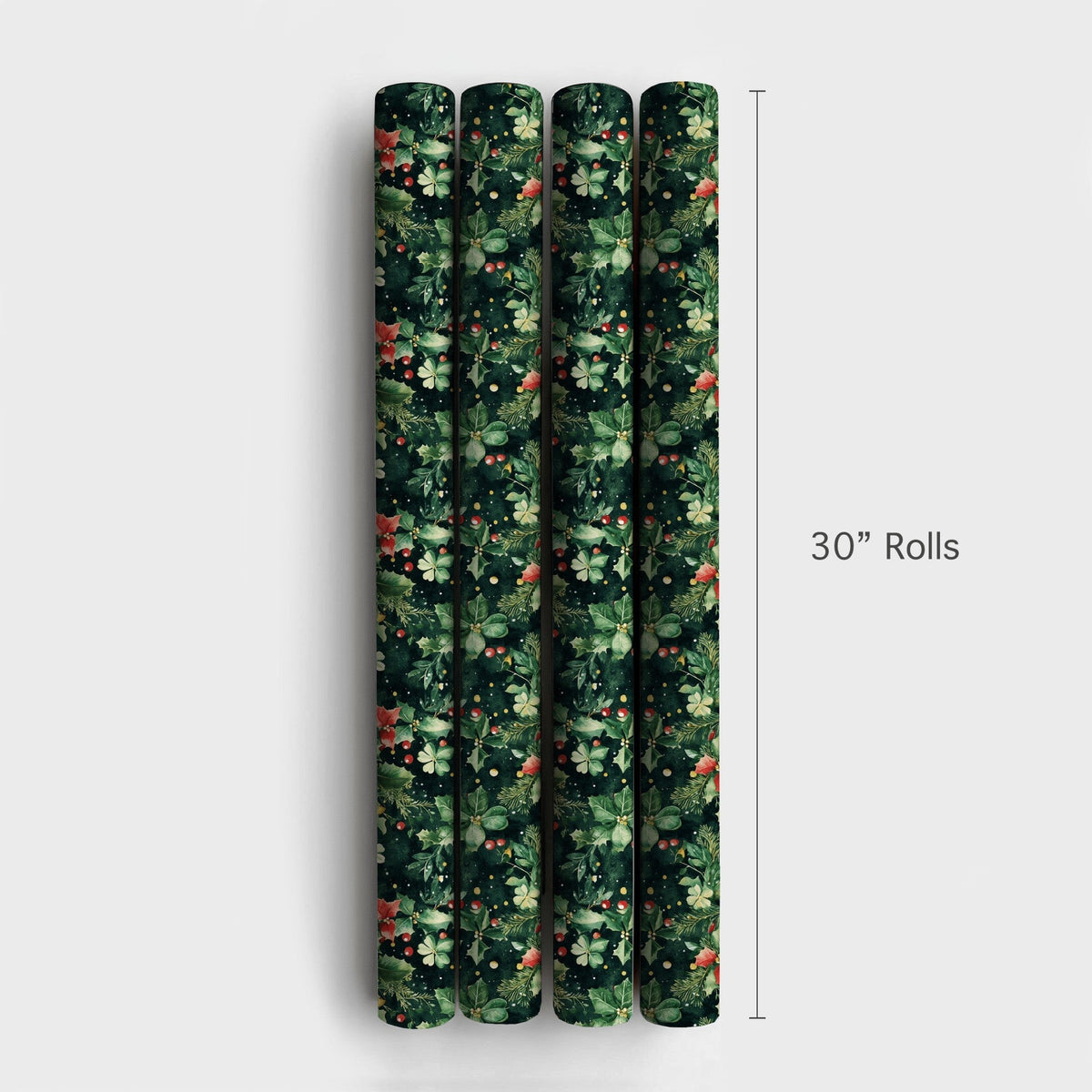 Pine Holly Christmas Gift Wrap, Watercolor Poinsettia Wrapping Paper, Botanical Winter Wrapping Paper, Traditional Holiday Wr