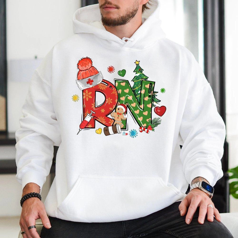 Registered Nurse Holiday Hoodie, Christmas RN Nurse Hoodie, Medical Worker Sweatshirt, Nursing Student Pullover Hoodie, Nurse