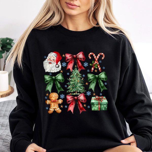 Vintage Santa Bow Sweatshirt, Coquette Christmas Sweatshirt, Adorable Holiday Sweatshirt, Retro Christmas Sweater, Aesthetic 