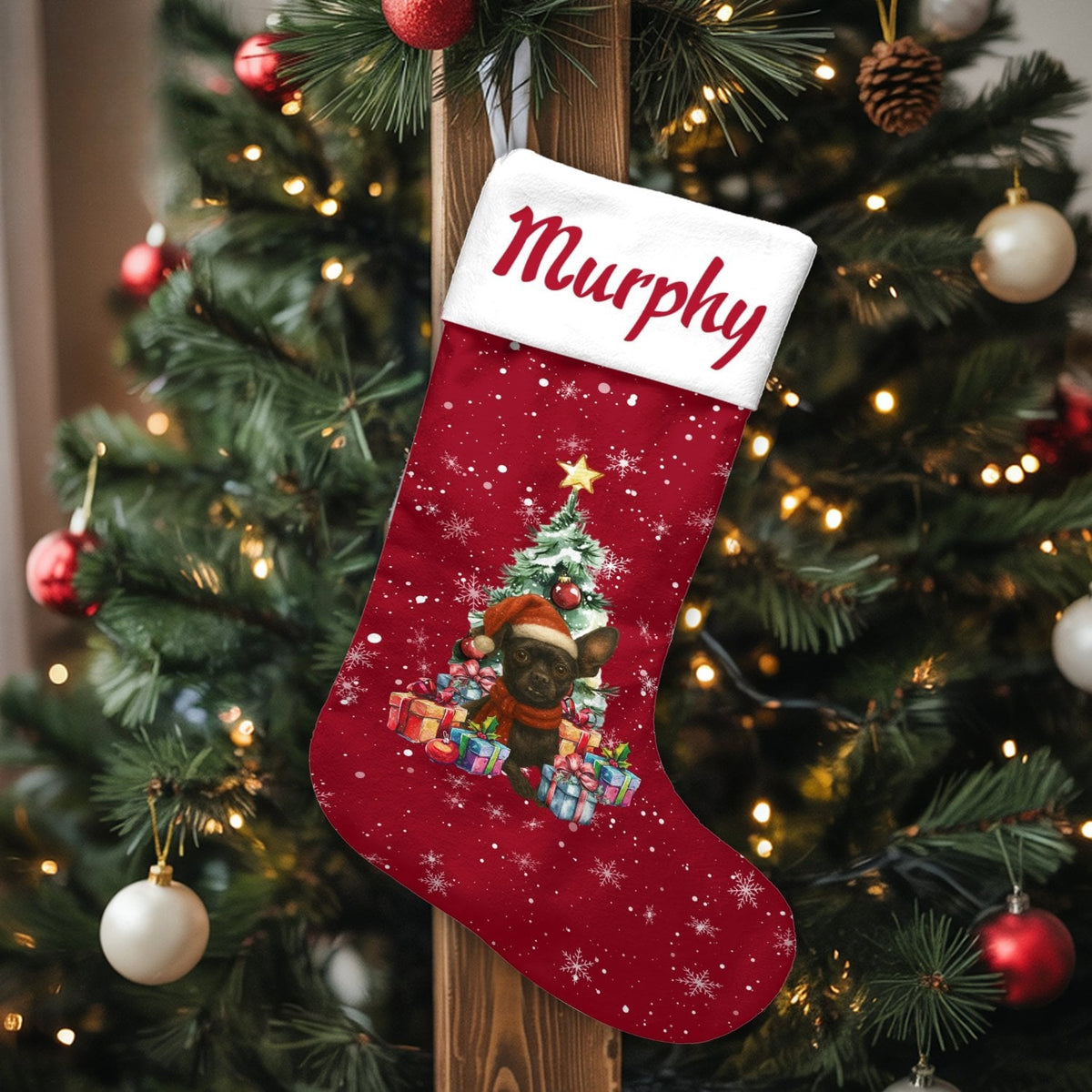 Custom Frenchie Holiday Stocking, Personalized French Bulldog Christmas Stocking, Adorable Dog Christmas Stocking, Pet Lover 