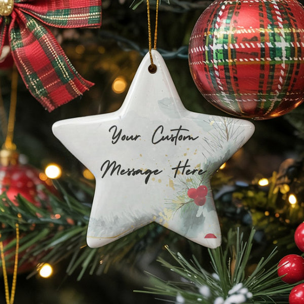 Ceramic Star Christmas Ornament, Custom Star Ornament, Star Shaped Keepsake Ornament, Holiday Tree Decoration, Family Present