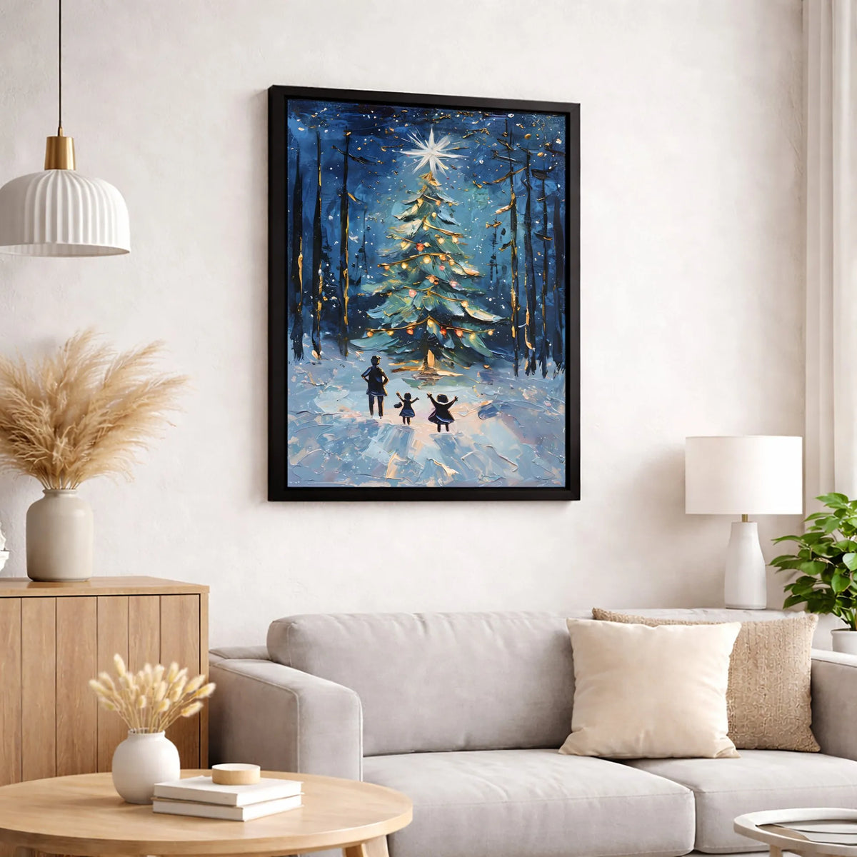 Snowy Pine Forest Impasto Canvas Wall Art, Winter Christmas Tree Canvas Print, Festive Holiday Canvas Painting, Comfy Winter 