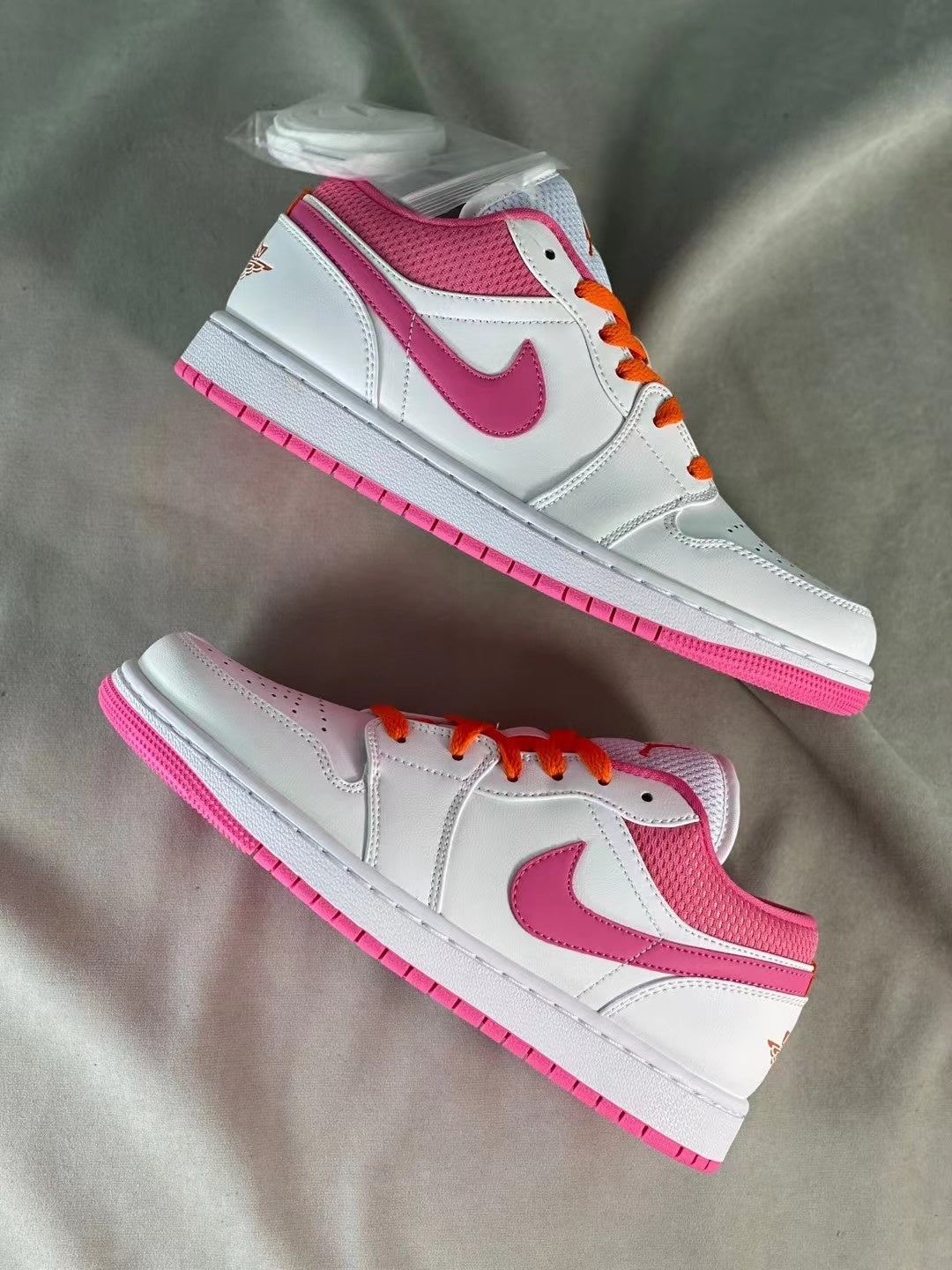 Low Top Sneakers, White Pink Colorway, Lace Up Design, Casual Gift for Sneaker Fans