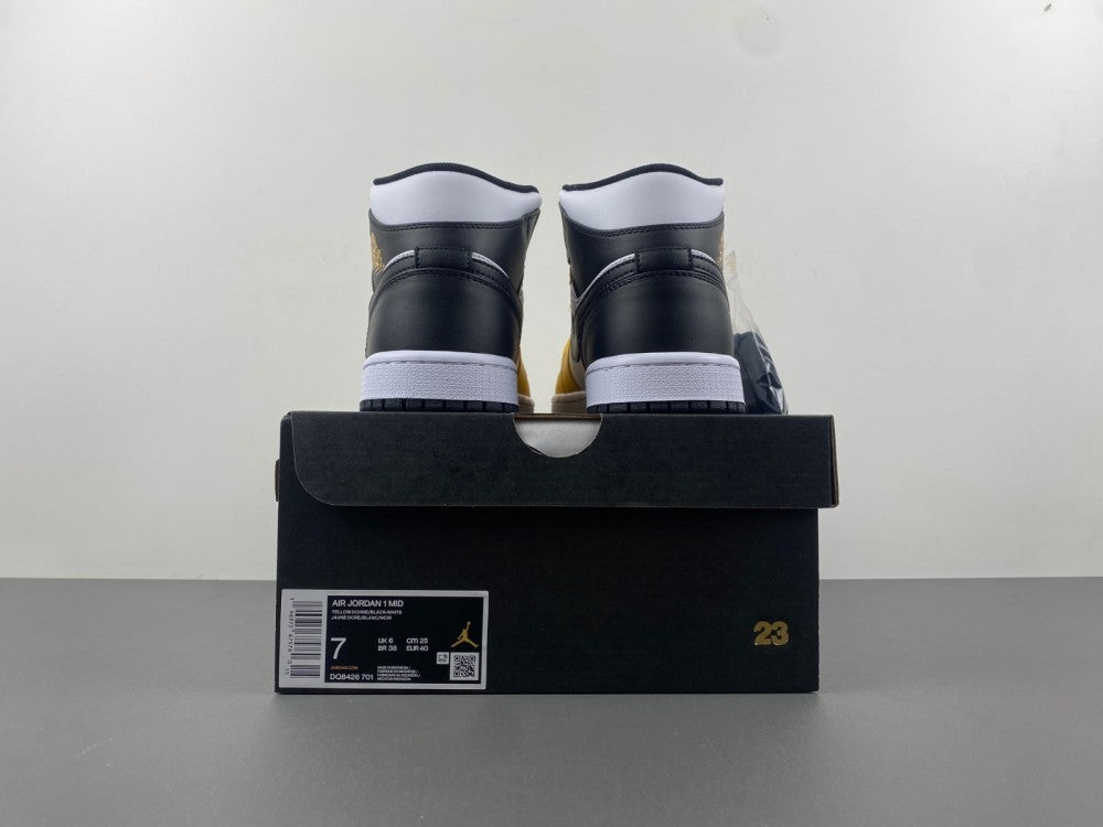 Mid Top Sneakers, White Black Yellow Colorway, Lace Up Design, Casual Gift for Sneaker Fans