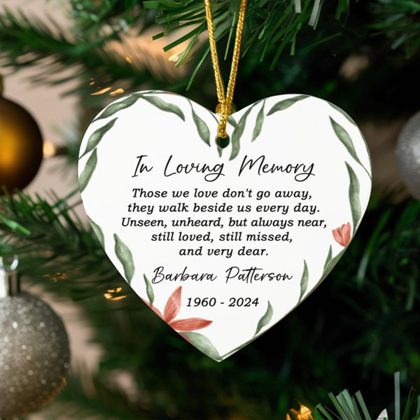 Personalized Memorial Ceramic Ornament, In Loving Memory Heart Ornament, Sympathy Loss of Loved One Keepsake, Christmas Tree 