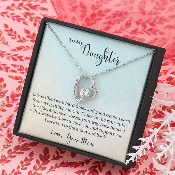 14K White Gold CZ Heart Pendant, Forever Love Heart Necklace for Daughter, Sentimental Mom to Daughter Jewelry, Birthday Chri