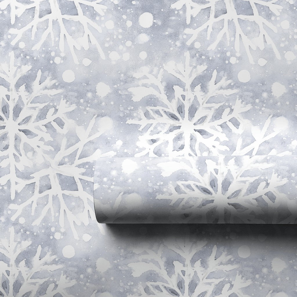 Watercolor Blue and White Christmas Gift Wrap, Winter Snowflake Wrapping Paper, Elegant Festive Wrapping Paper Roll, Holiday 